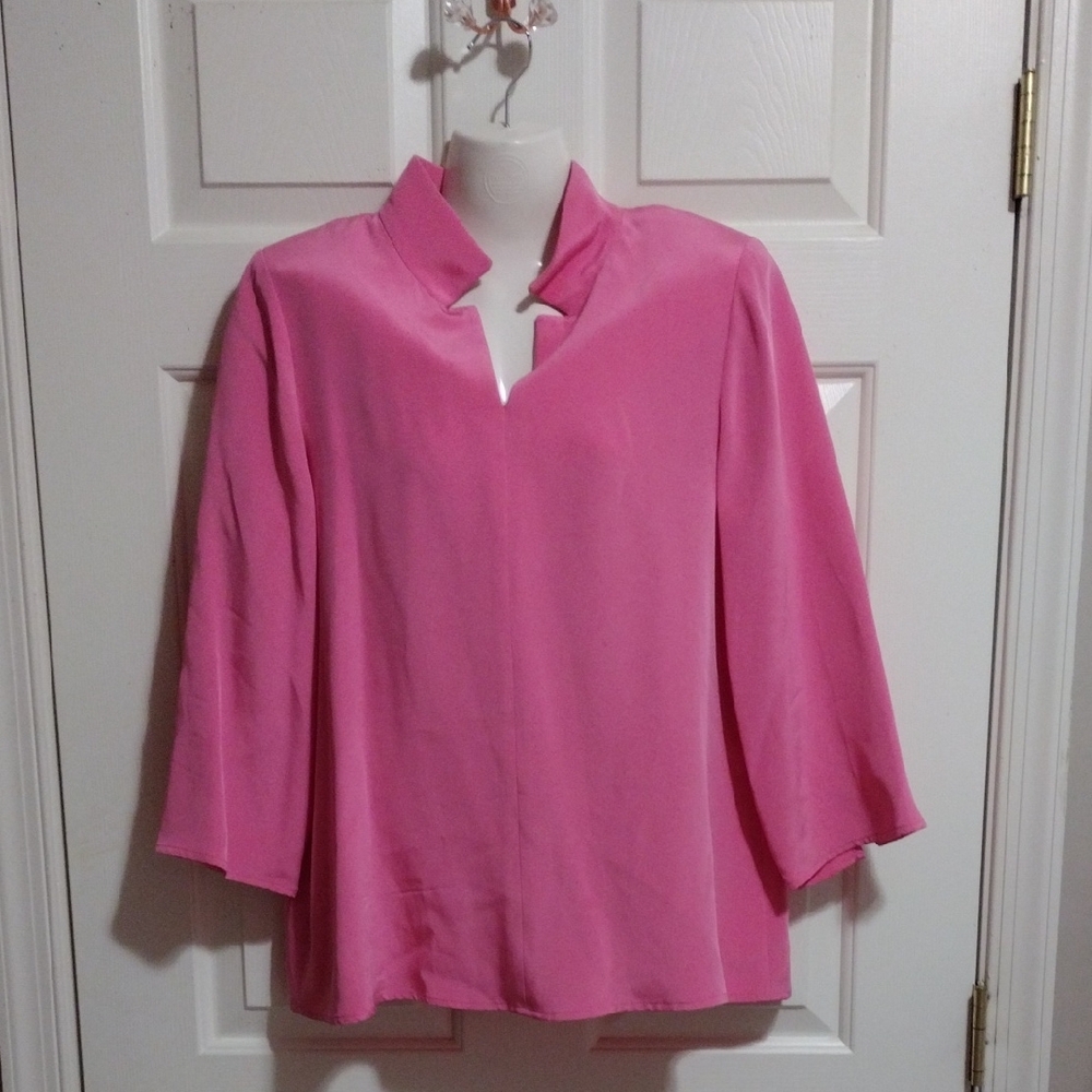 Nina Mclemore Silk hot pink tunic blouse Women's Size 8